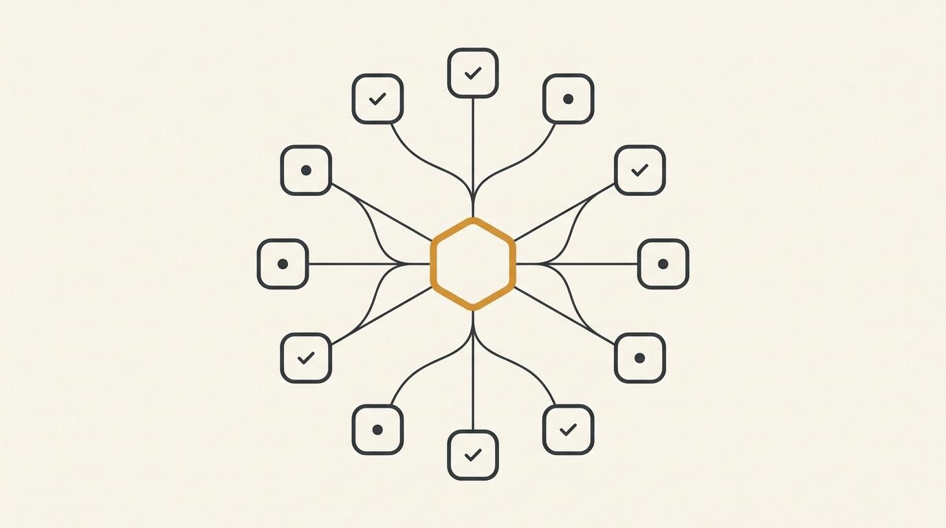 Multiple client account tiles connected to a single central workspace hub
