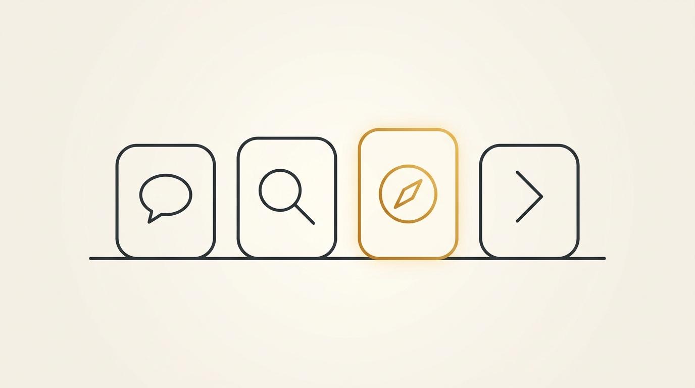 Four abstract platform icons in a row representing ChatGPT, Perplexity, Google AI Overviews, and Copilot